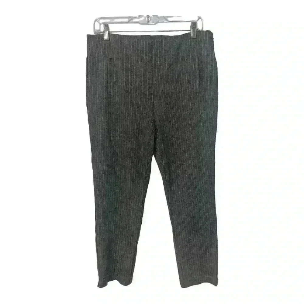 Chicos Womens Gray/White Pinstripe Pull-on Straight Leg Pants, Size 15